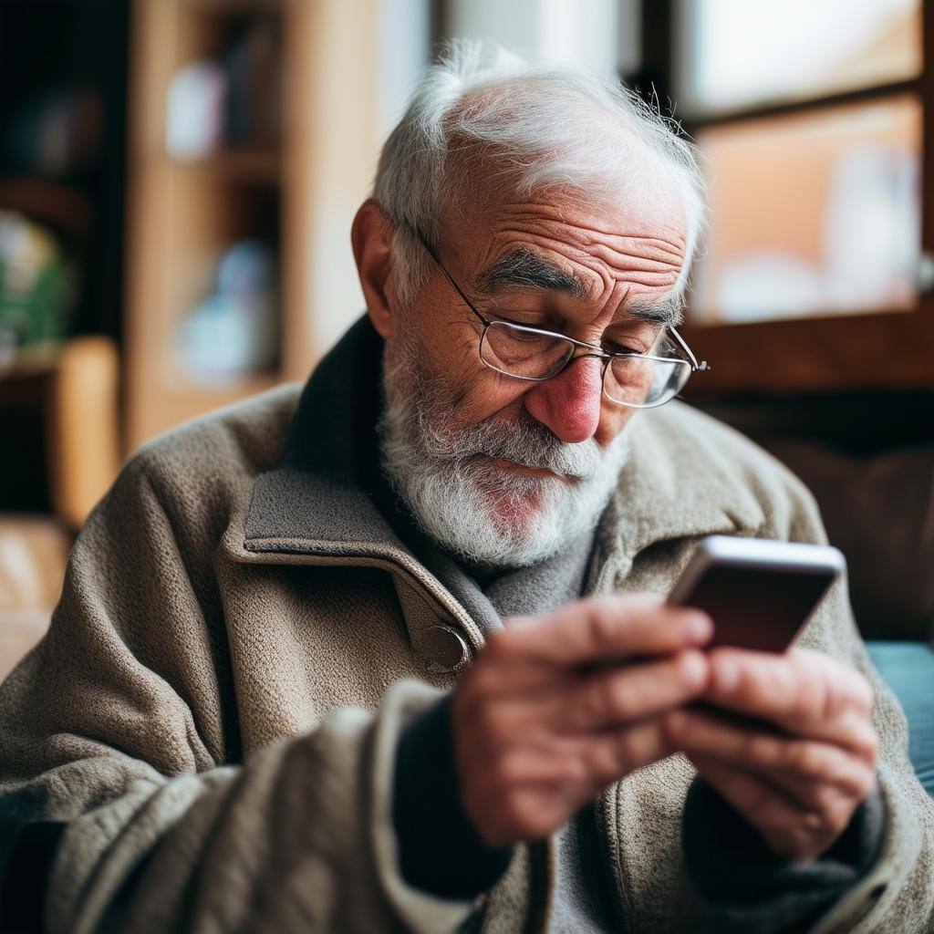 Old man reading a text messAge