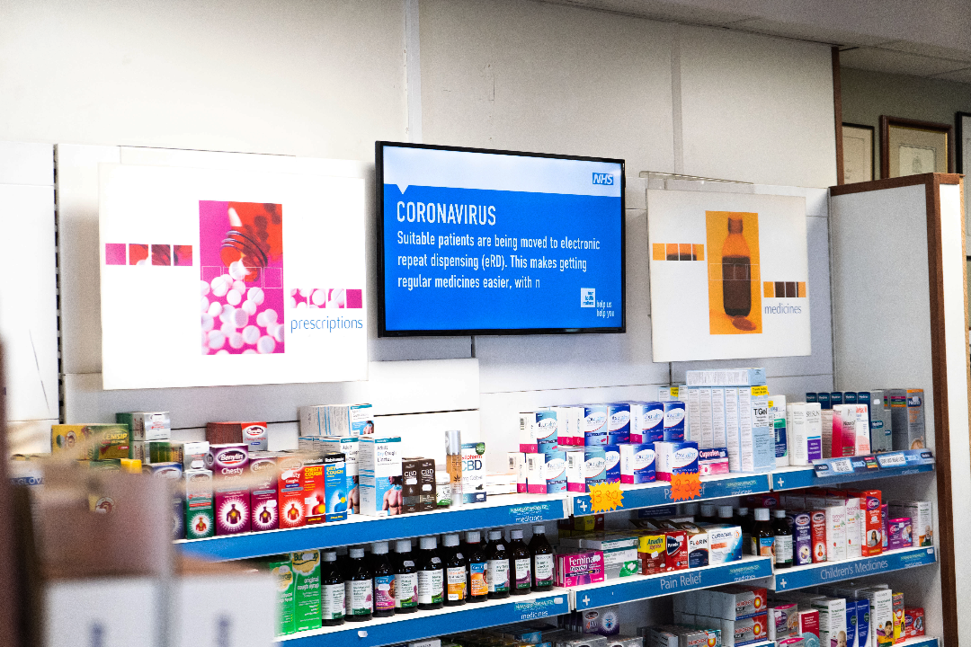 How do I turn my TV/Screen into a digital display system for my pharmacy?